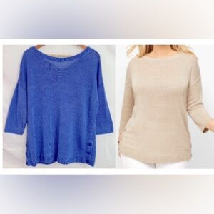 Talbots Cornflower Blue Linen Side Button Sweater with V-Back in Size 2Xp
